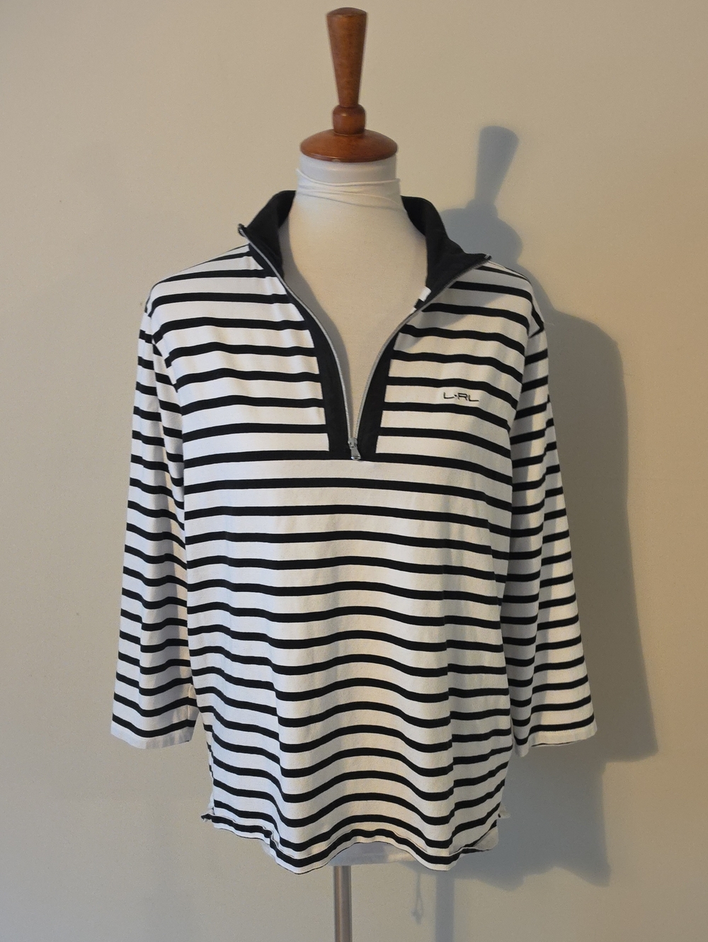Lauren Ralph Lauren Striped Half-Zip Pullover Top - Black & White